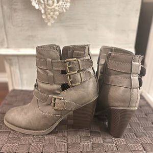 Grey ankle booties w/buckle detail